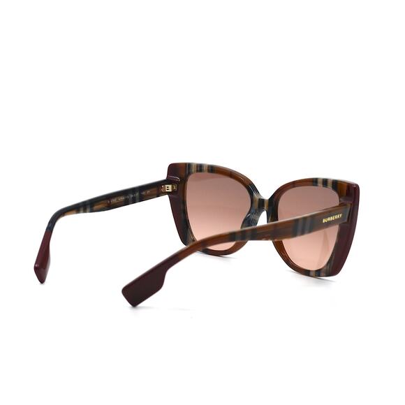 NEW BURBERRY MERYL BE4393 CHECK BROWN/BORDEAUX AUTHENTIC SUNGLASSES - Picture 8 of 14
